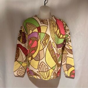 Vintage 60s Colorful Pucci Style Abstract Pattern Sweater 100% Wool